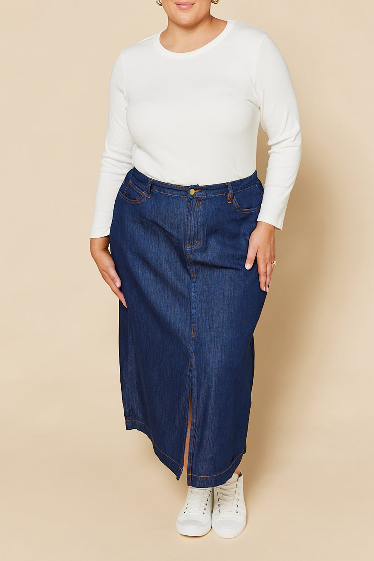 Adrift Split Tencel Skirt in Dark Wash