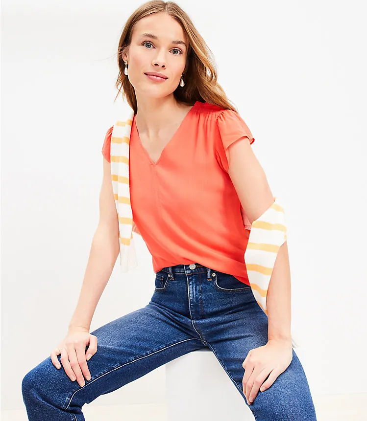 Smocked Shoulder Flutter Sleeve Top