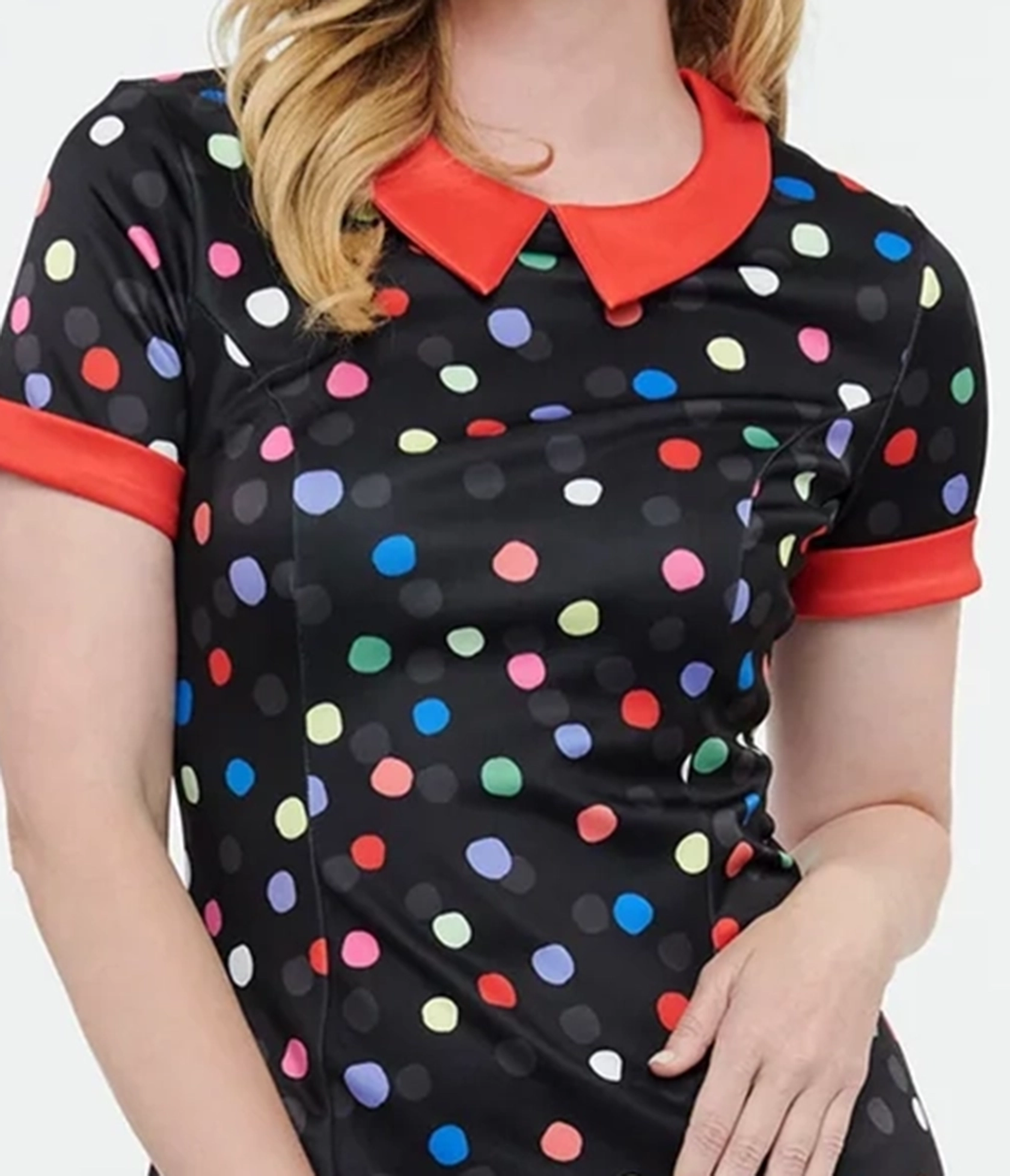 Dolly & Dotty 1950s Black & Rainbow Polka Dot Toni Wiggle Dress