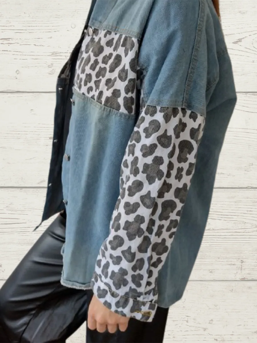 Women's Casual Elegant Leopard Denim Jacket