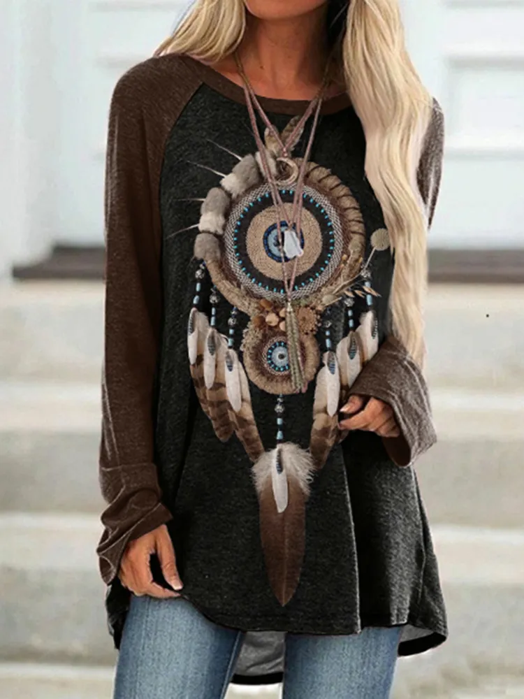 Western Print Long Sleeve Casual Tunic