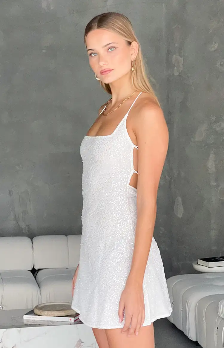 Say So White Beaded Mini Dress