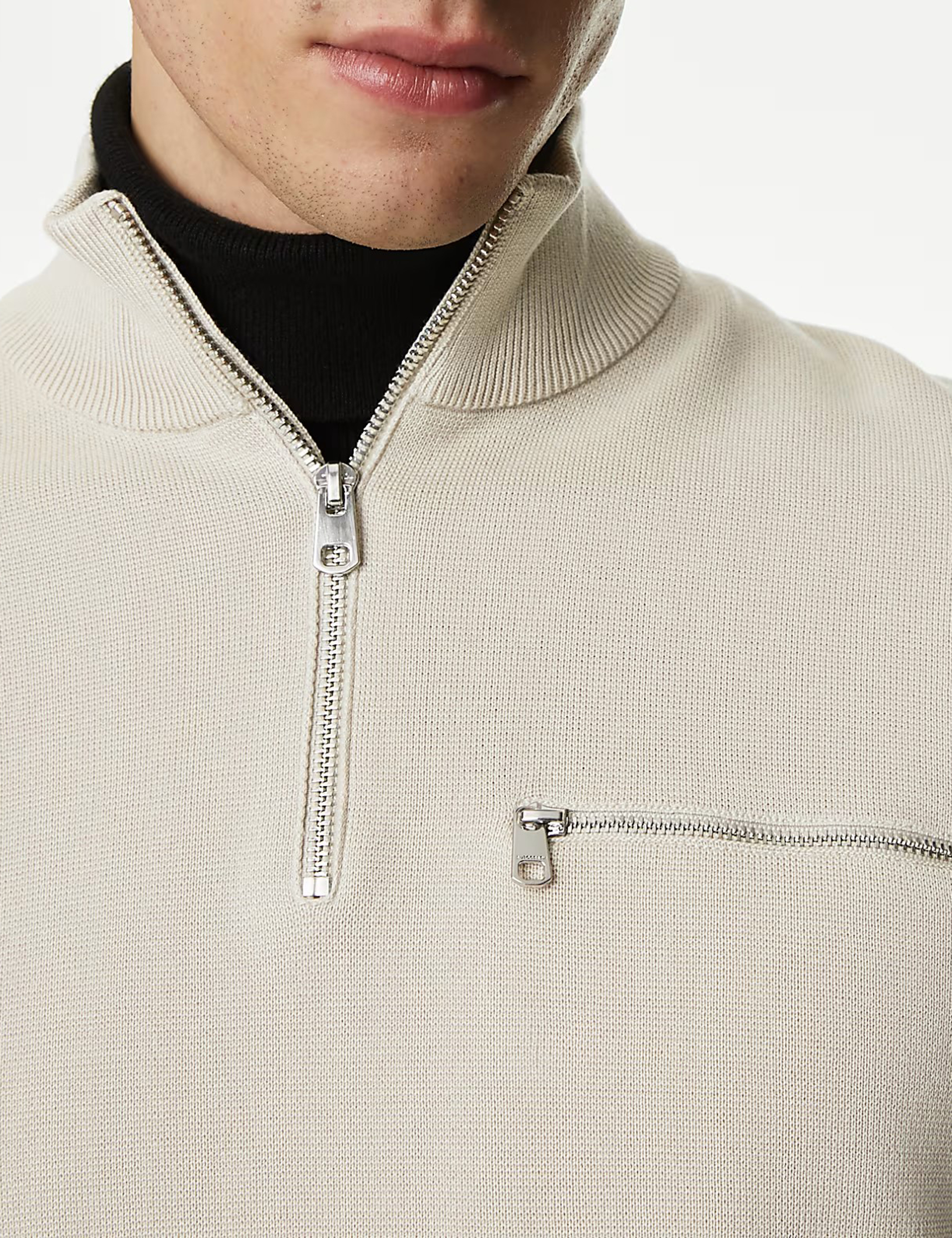 Cotton Rich Funnel Neck Half Zip Jumper