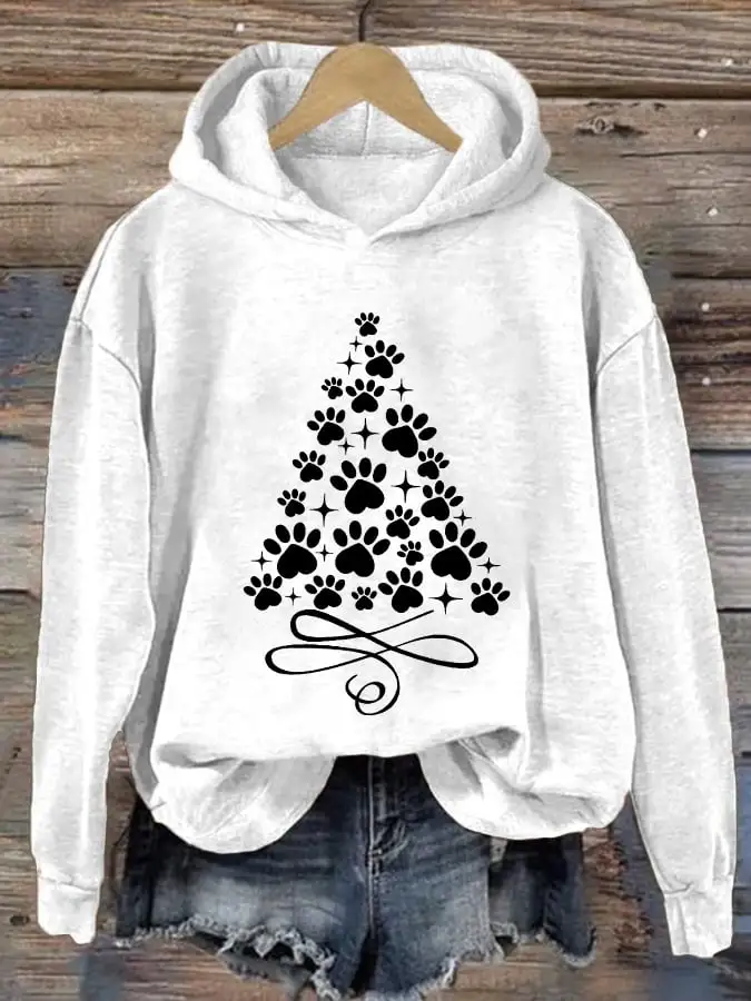 Women's Christmas Cute Pawy Print Casual Hooded