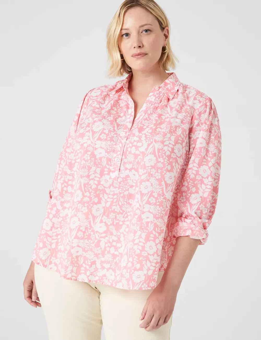 Long-Sleeve Button Popover Top