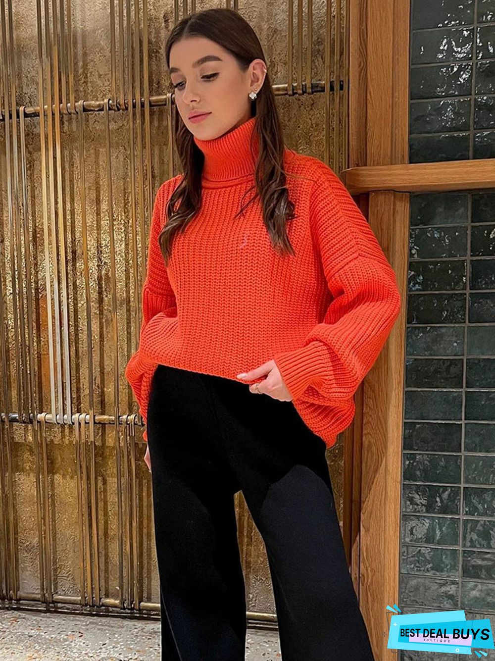 Thick Casual Turtleneck Solid Color Knitted Sweater