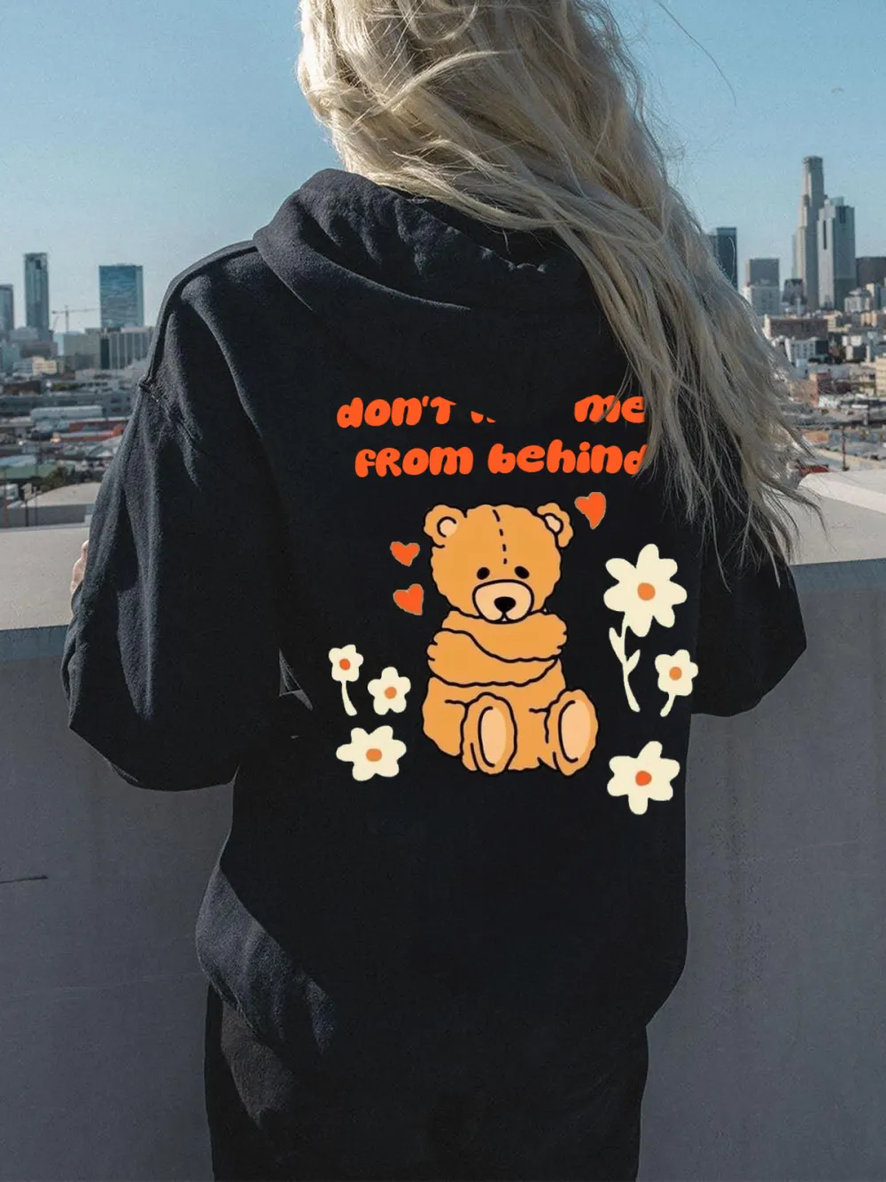 DONT HUG ME FROM BEHIND PATTERN PRINTED HOODIE