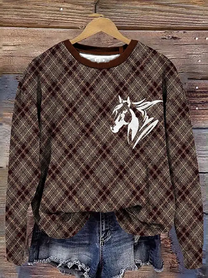 Women's Western Style Horse Print Sweatshirt