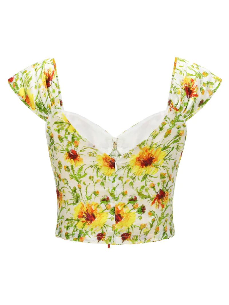 YELLOW SUNFLOWER SWEETHEART COLLAR CROP TOP