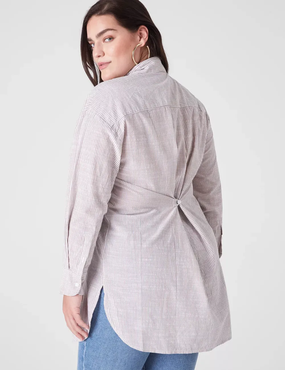 Long-Sleeve Collared Button-Down Tunic