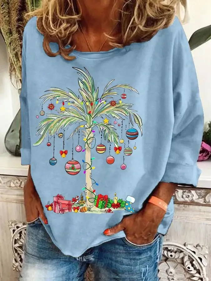 Women's Christmas Palm Tree Print Casual Sweatshirt