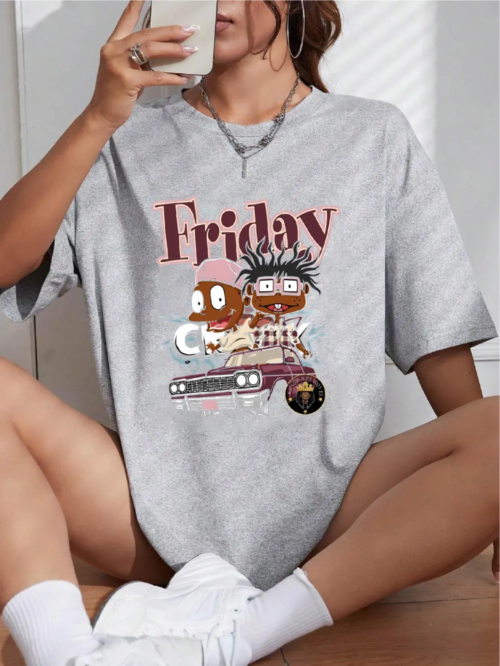 Women's Cartoon Car Printed T-shirt