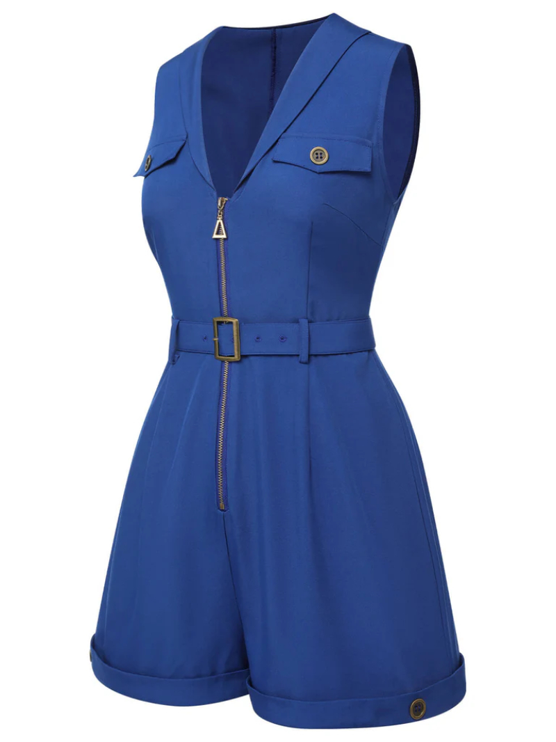 DARK BLUE 1940S POCKETS LAPEL ROMPER