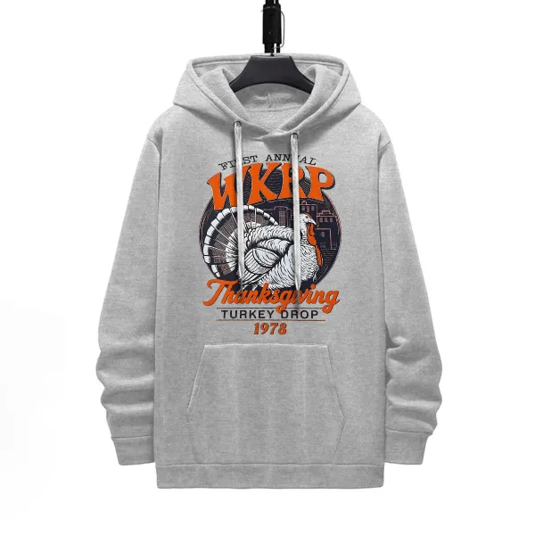 FIRST ANNUL WKRP THANKSING GIVING TURKEY DROP DESIGNED PATTERN PRINTED HOODIE