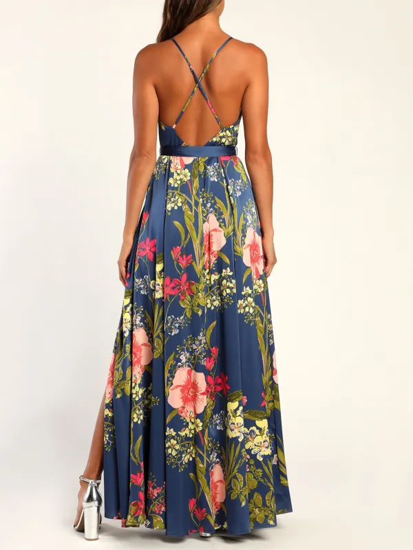 Still the One Red Floral Print Satin Maxi Dress