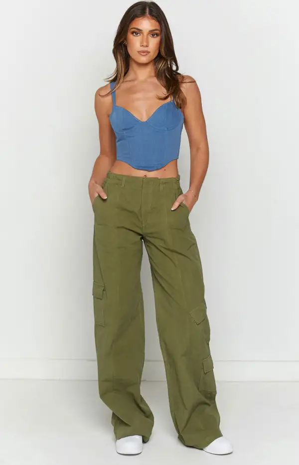 Millie Khaki Low Rise Cargo Trousers