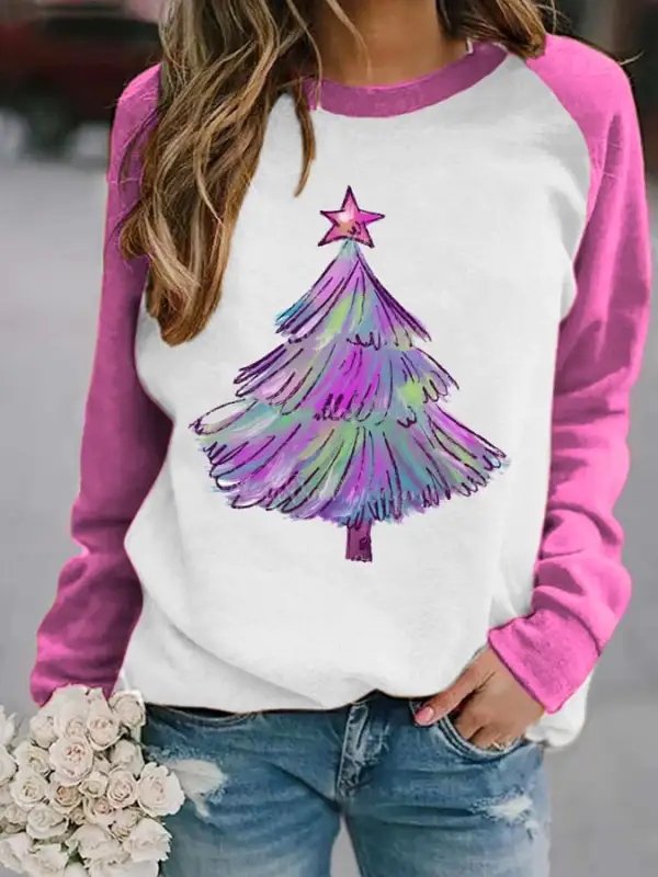 Women's Shiny Purple   Tree Print Casual Sweatshirt