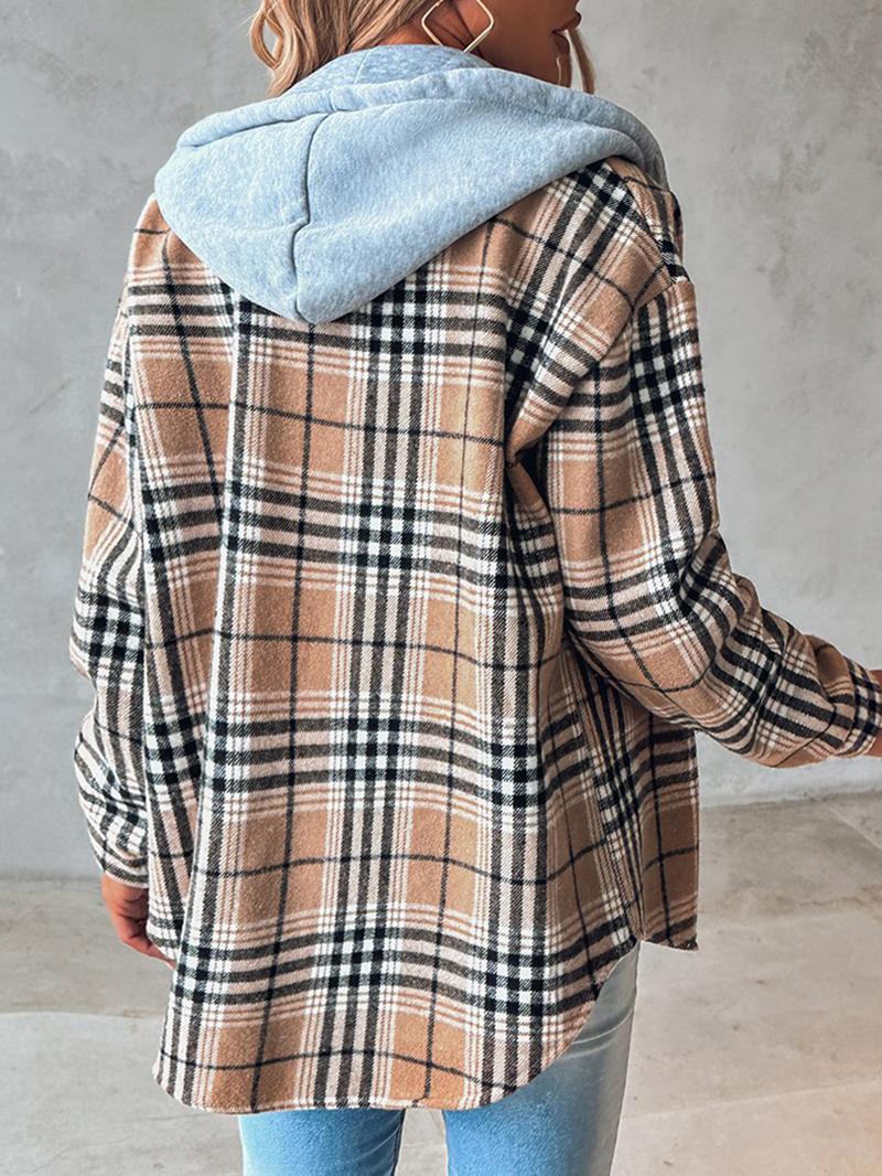 Women's contrast plaid hooded jacket