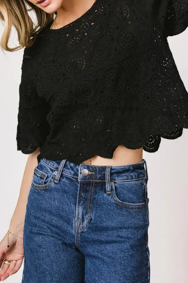 SUZIE CROCHETED TOP IN BLACK