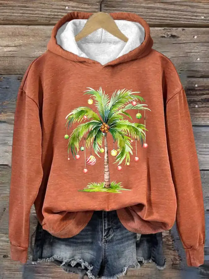 Women'S Casual Christmas Palm Tree Printed Long Sleeve Sweatshirt