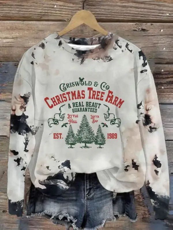 Women'S Casual Christmas Tree Farm Printed Long Sleeve Sweatshirt