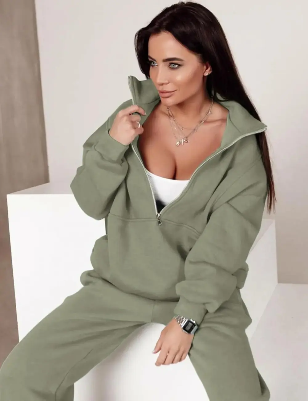 2 Piece Half Zip Sweatsuits Fleece Sweatshirt and Joggers Set Tracksuit