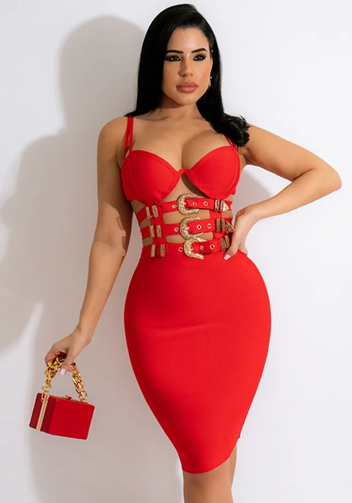 Women Summer Red Sexy Halter Sleeveless Solid Zippers Pencil Midi Dress