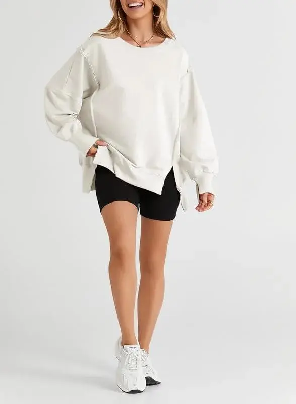 Oversized Reverse Seam Sweatshirt Long Sleeve Crewneck Pullover