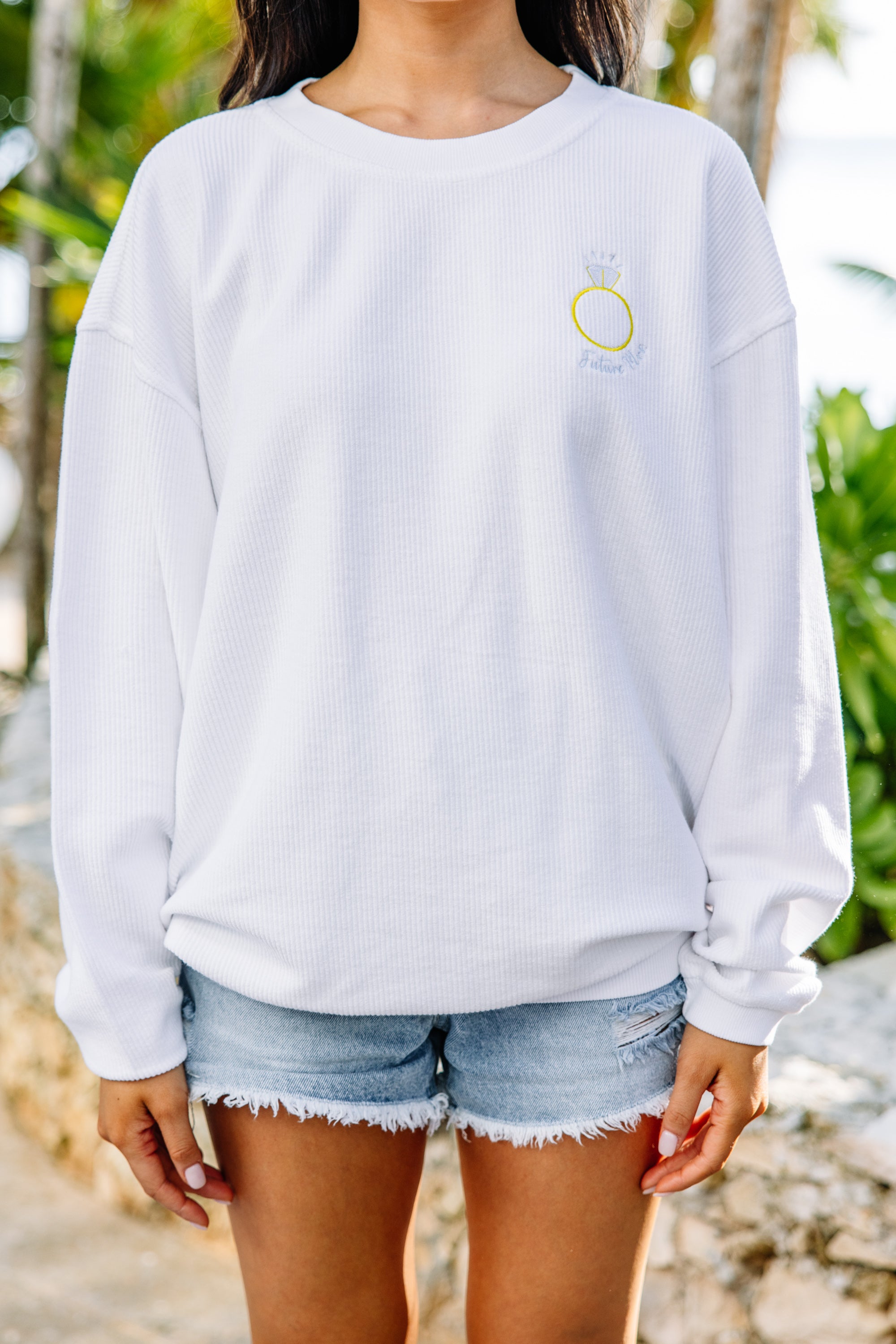 Future Mrs. White Corded Embroidered Sweatshirt