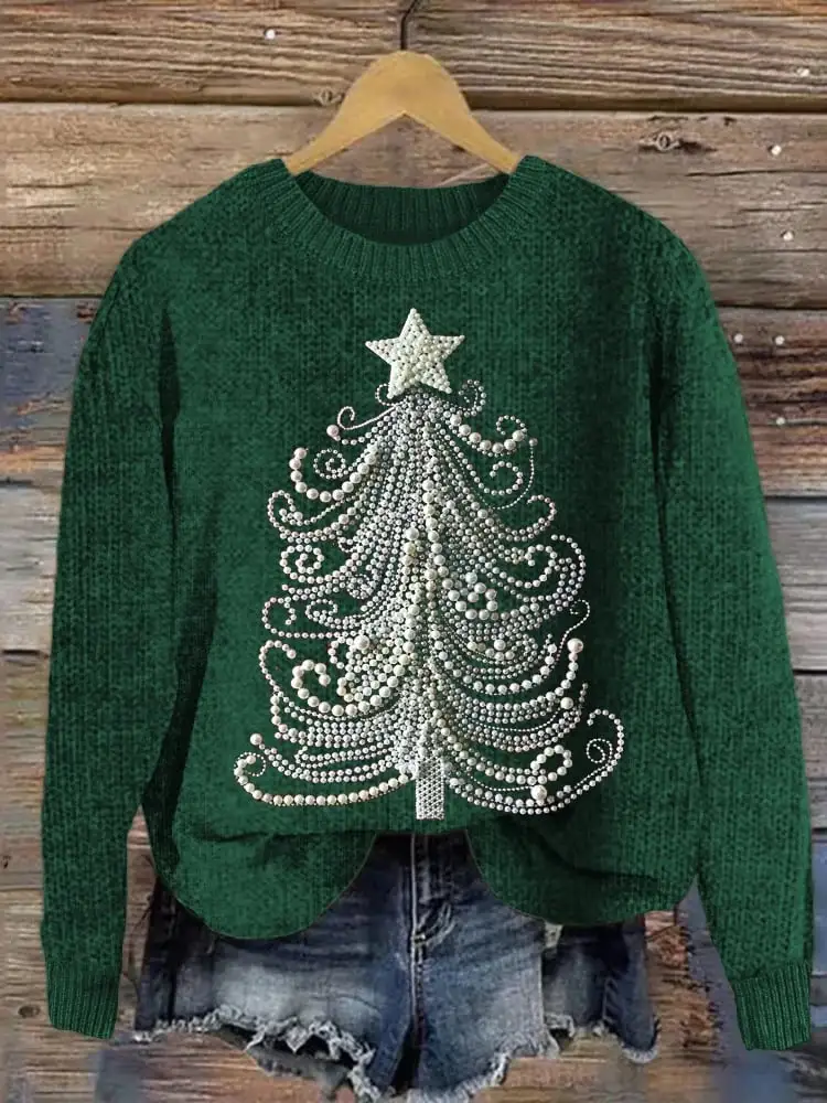 Women's Classy Christmas Tree Print Crew Neck Sweatshirt