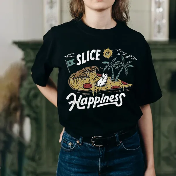 Women's Funny A Slice of Happiness Funny Pattern Printed Tee