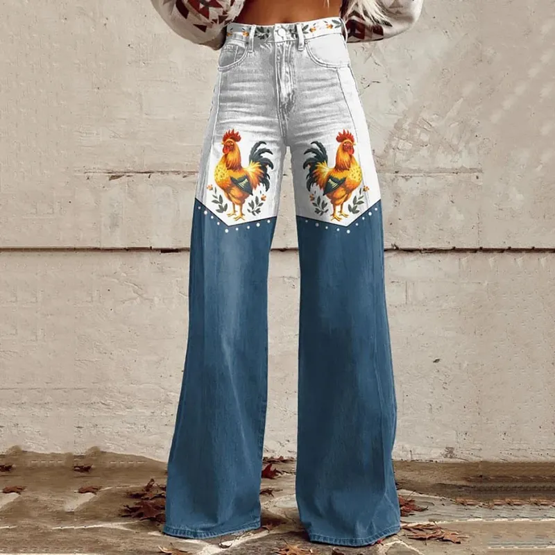 Women's Chicken Print Casual Wide Leg Pants