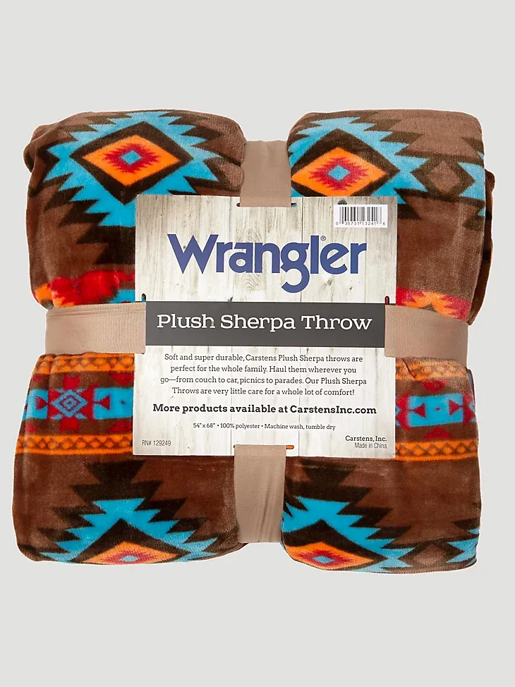 WRANGLER SOUTHWESTERN HORIZON SHERPA FLEECE THROW BLANKET IN MULTI