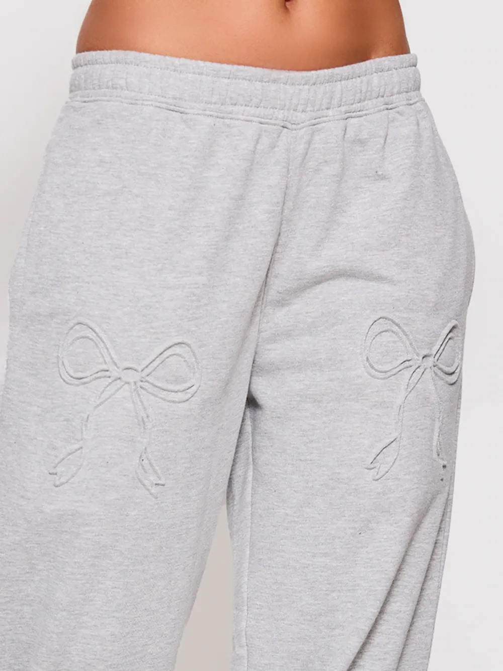 Grey Marl Embossed Bow Detail Wide Leg Sweatpants