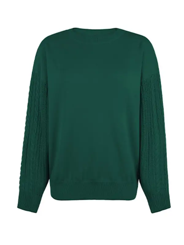 Knitted Twist Long Sleeves Solid Color Round-Neck Sweater Tops