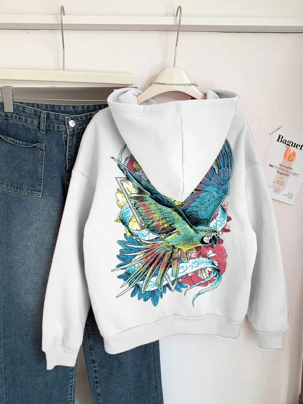 Vintage parrot print women's fashion hoodie