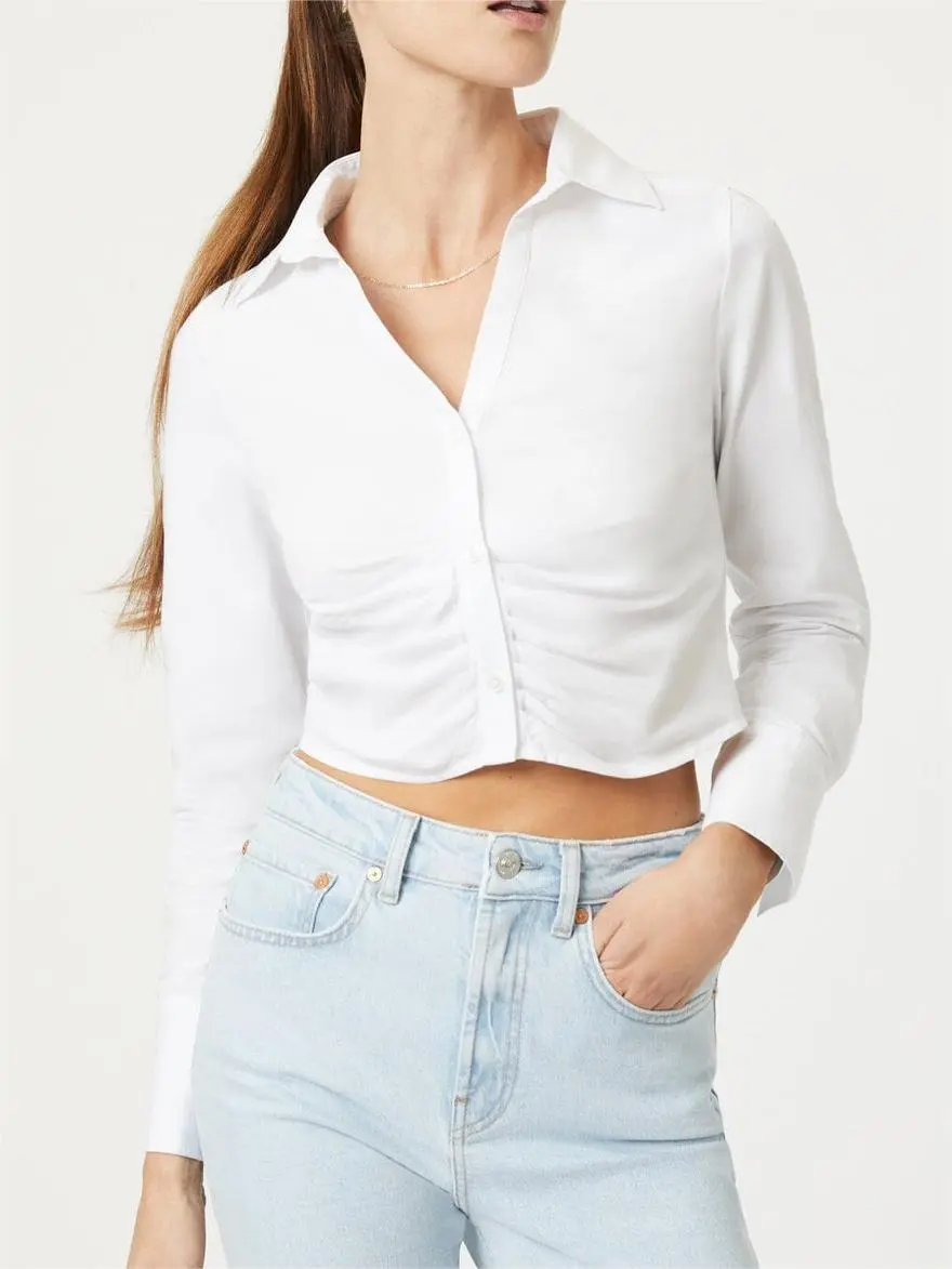 Cropped Button-Up White Shirt