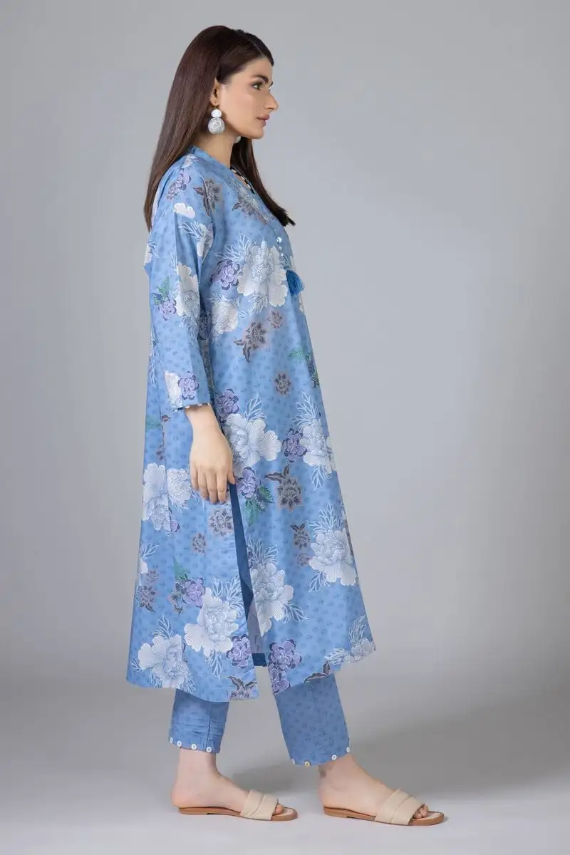 3 Piece Kurta Embroidered | Dupatta& Bottom & Tops | Color blue