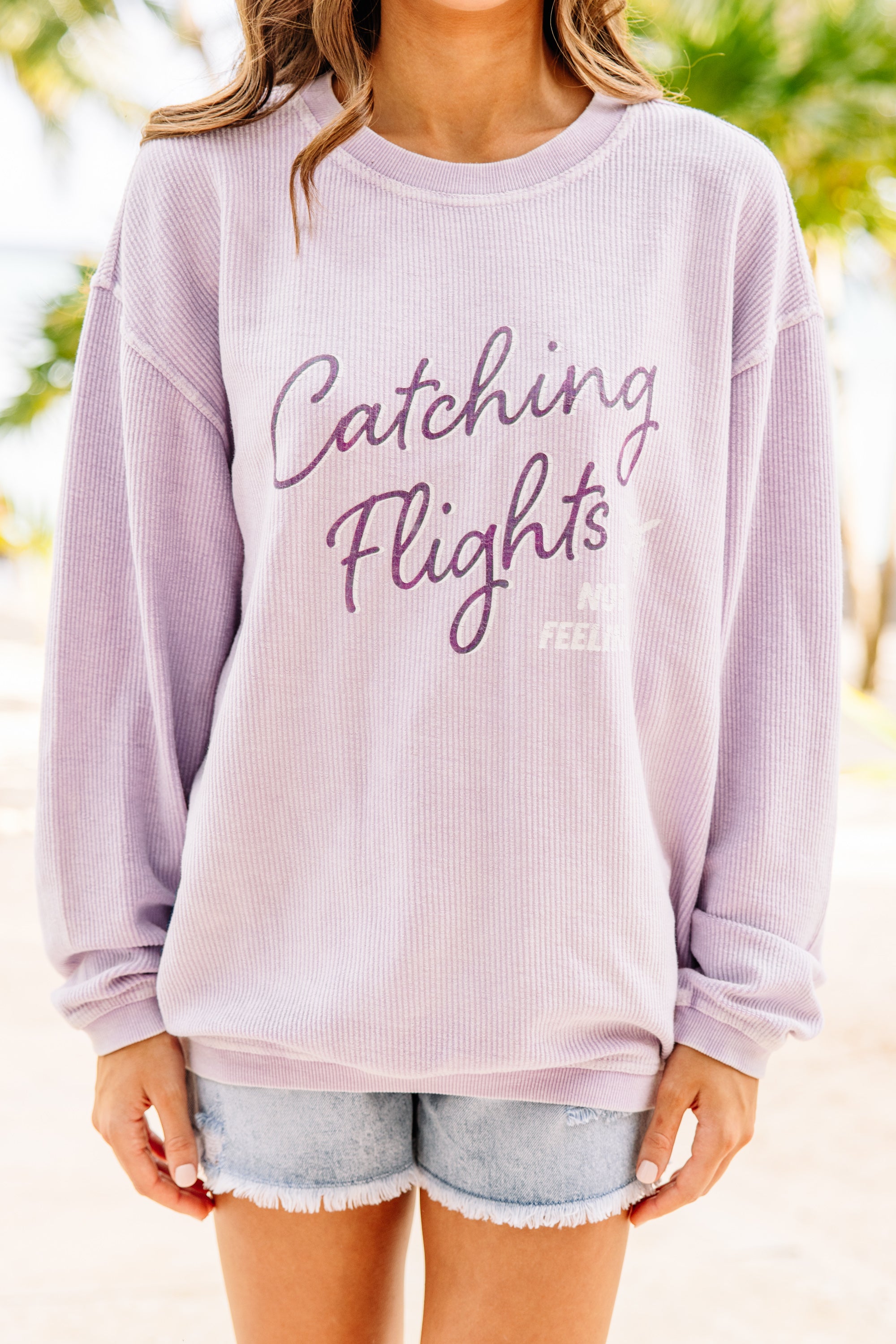 Catching Flights Lilac Purple Corded Graphic Sweatshirt