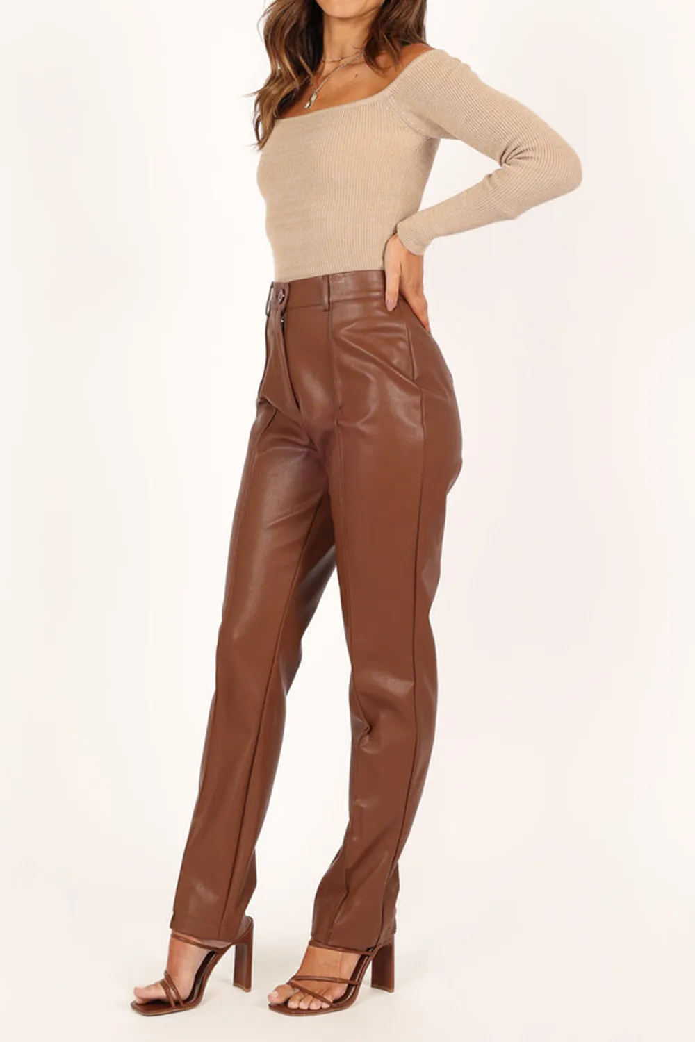 SANDY FAUX LEATHER PANTS - CHOCOLATE BROWN