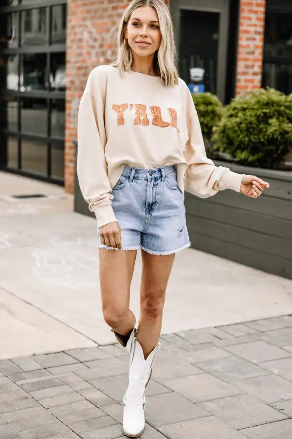 Y'all Natural Graphic Cropped Sweatshirt