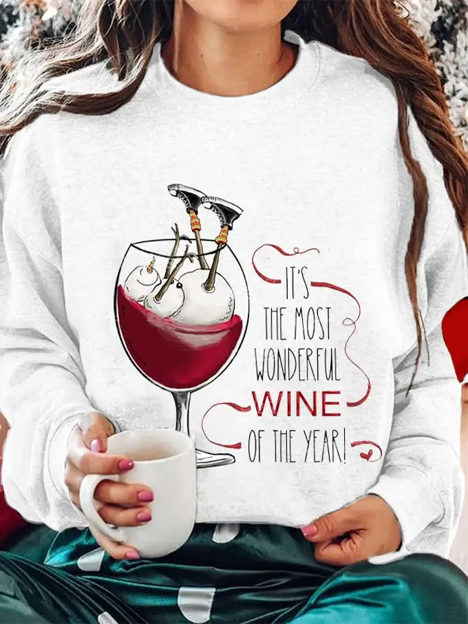 Women's Christmas It's The Most Wonderful Wine of The Year Printed Sweatshirt