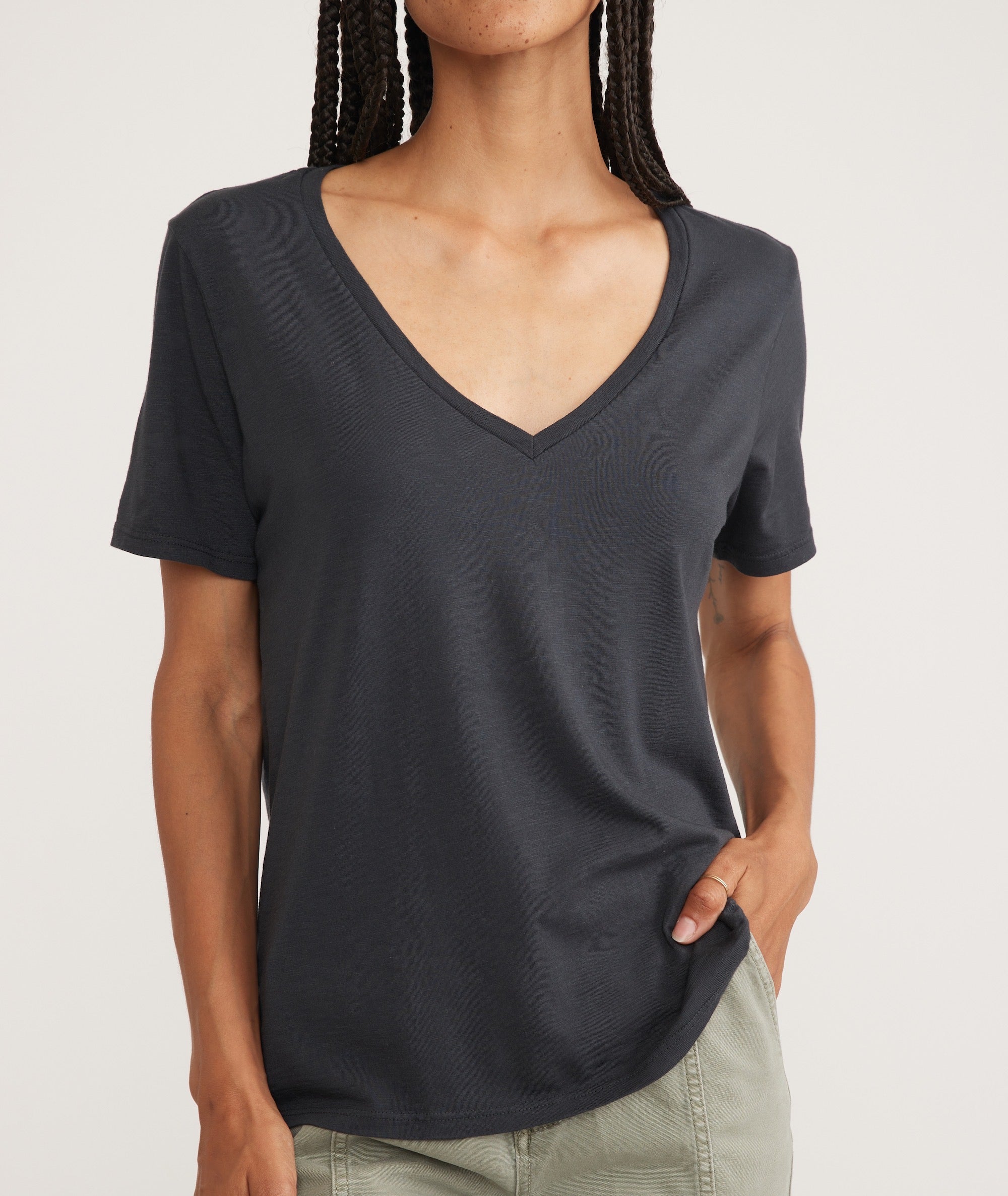 Faded Black V Neck Tee