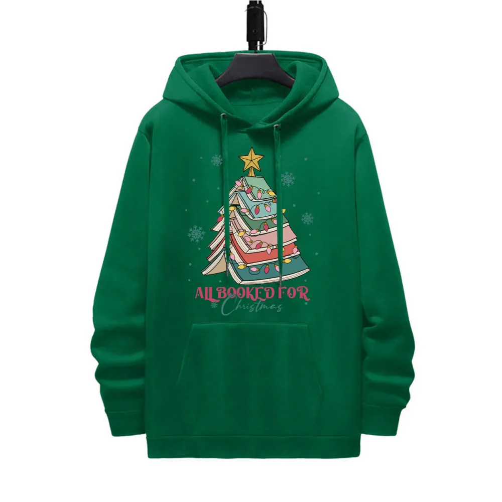 ALL BOOKED FOR CHRISTMAS PATTERN PRINTED HOODIE