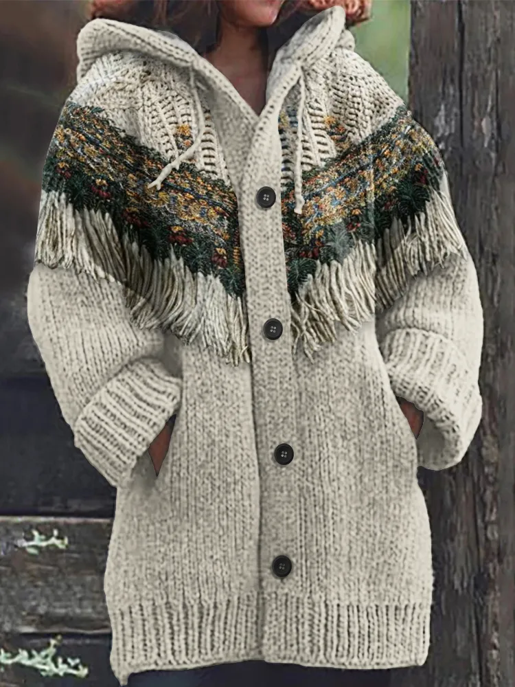 Women's Tribal Tassels Cozy Hooded Cardigan