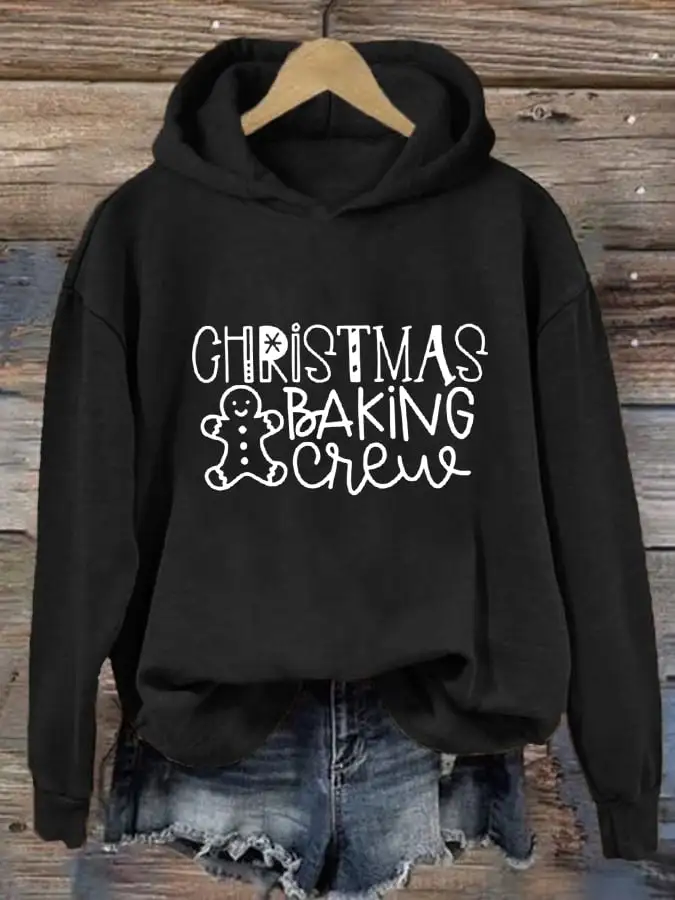 Women's Christmas Baking Crew Print Casual Hooded