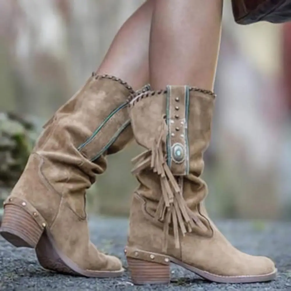 Vintage Fringed Turquoise Embellished Boots