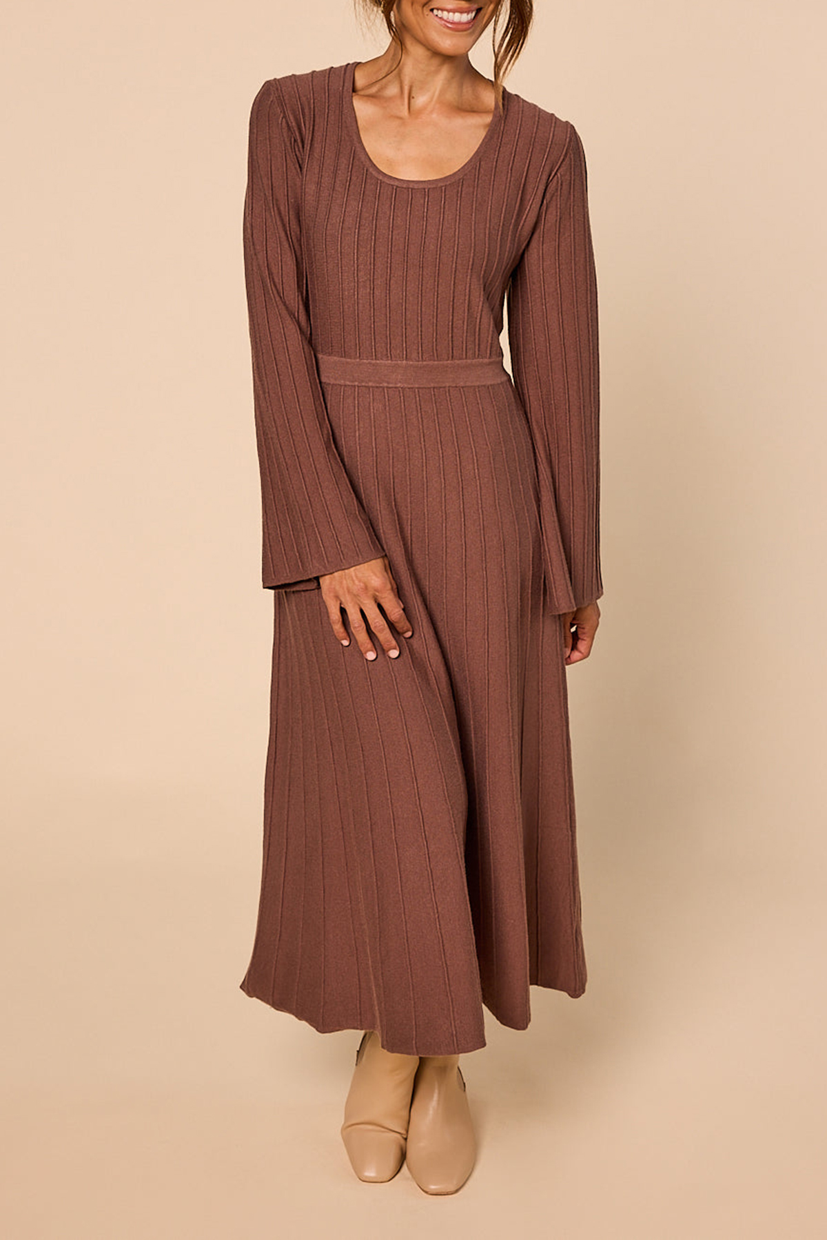 Waisted Knitted Dress in Cacao