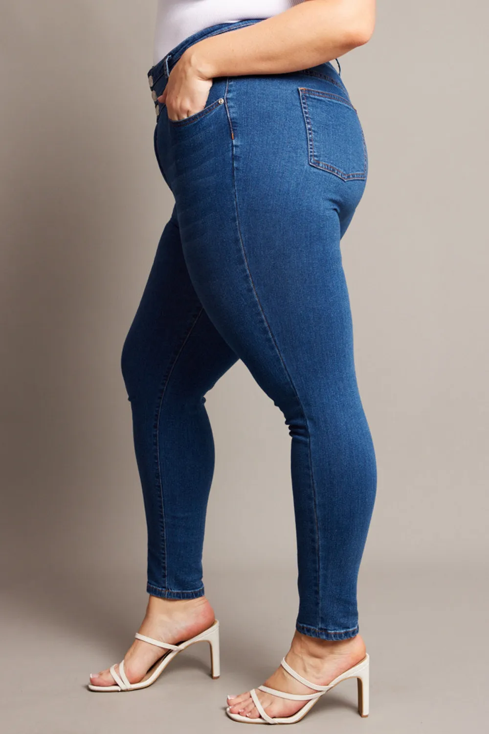 Denim Skinny Jeans High Rise Button Front