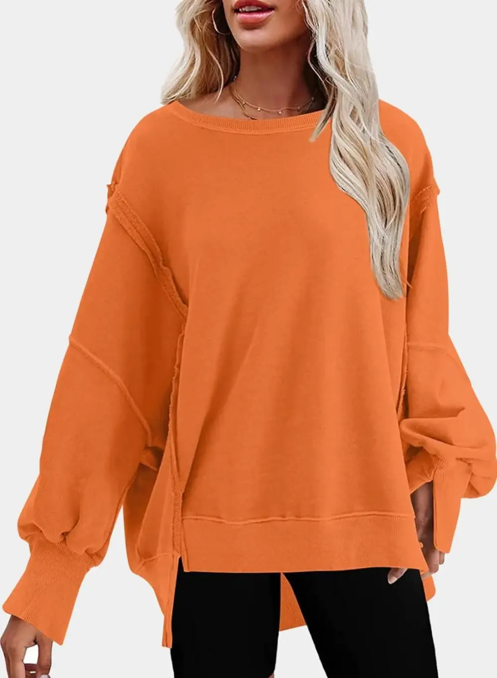 Oversized Reverse Seam Sweatshirt Long Sleeve Crewneck Pullover